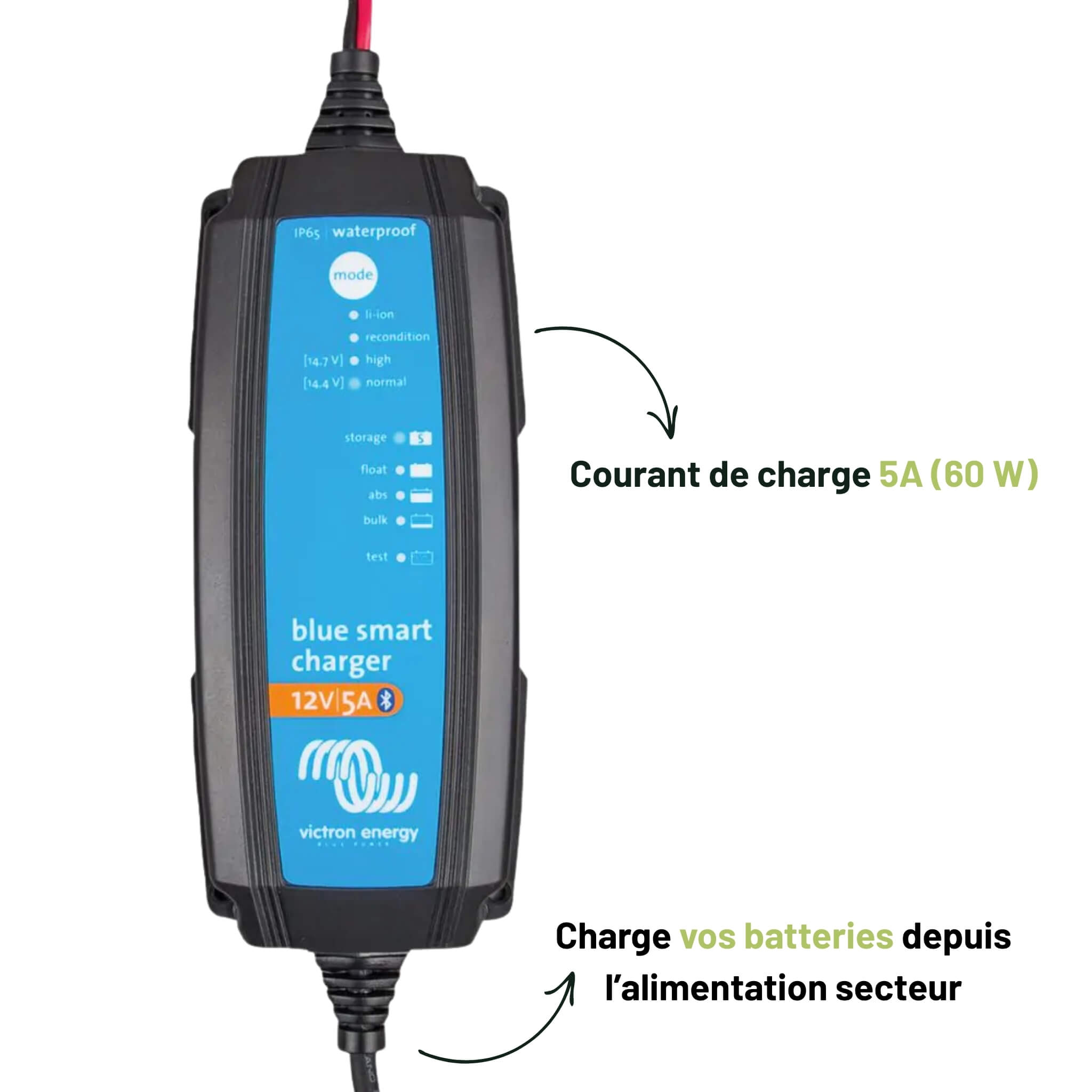 Chargeur 230V Victron Blue Smart IP65S 12/5 2 Chargeur pour vos batteries depuis l'alimentation externe 5A