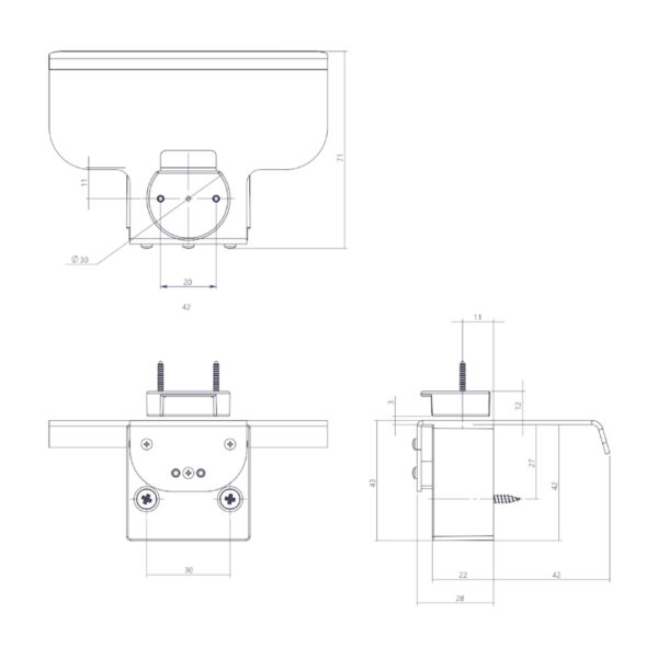 Schème des dimensions de la poignée RV LABS D100W Blanc