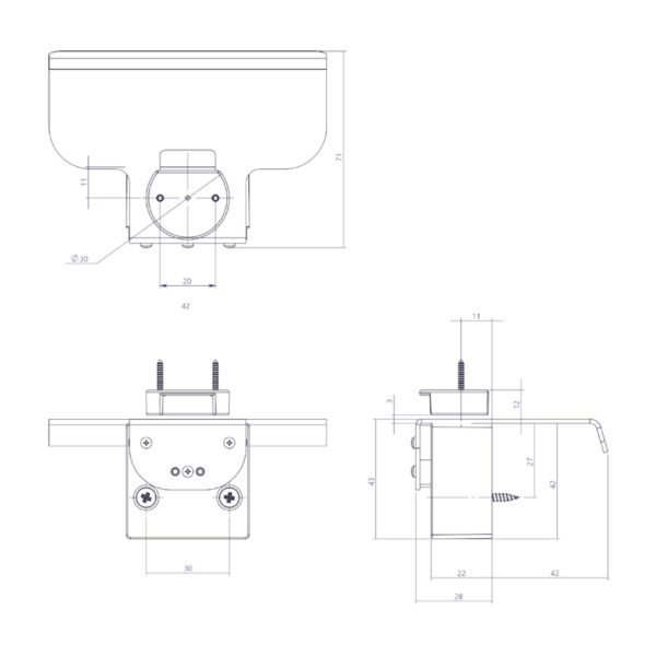 Schéma dimensions poignée RV LABS 42mm inox brossé