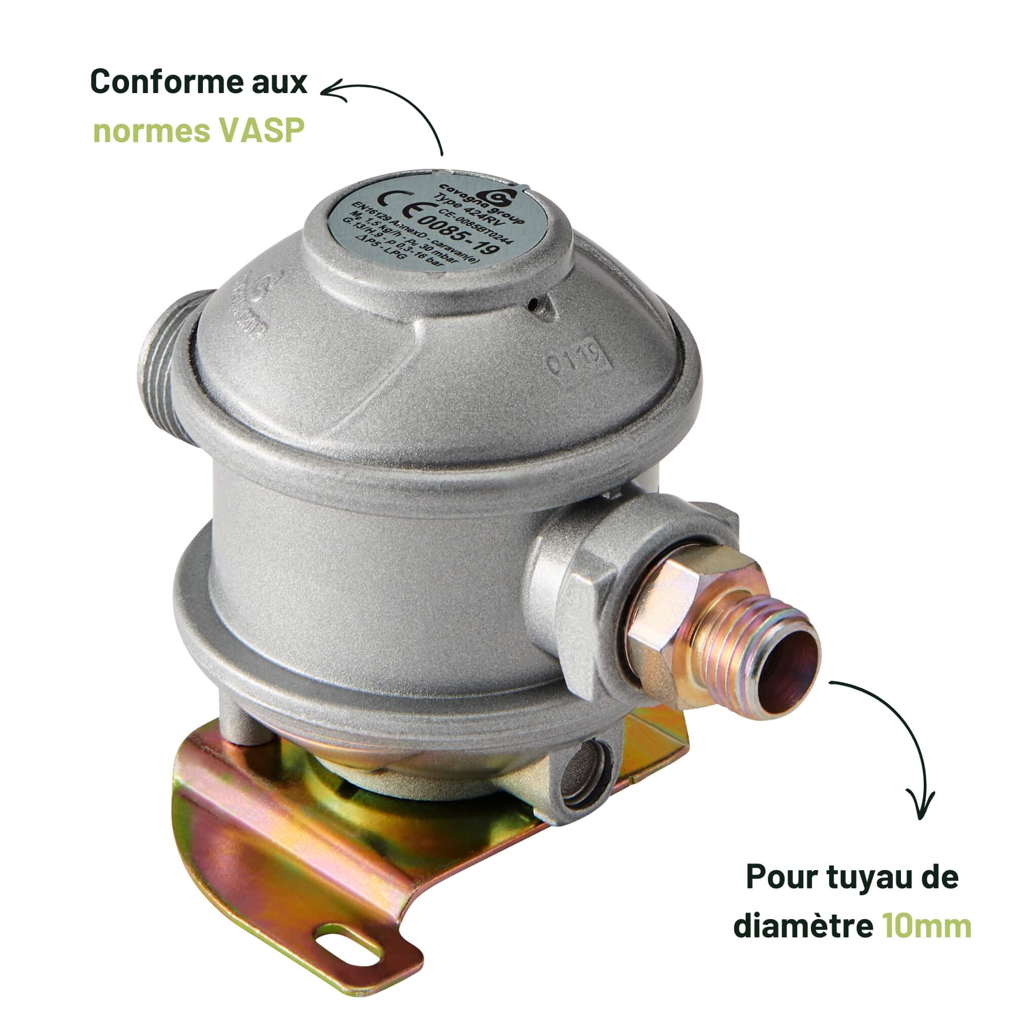 Détendeur gaz 30mbar Favex pour tuyau de diamètre 10 mm 2 Détendeur 30mbar 10mm