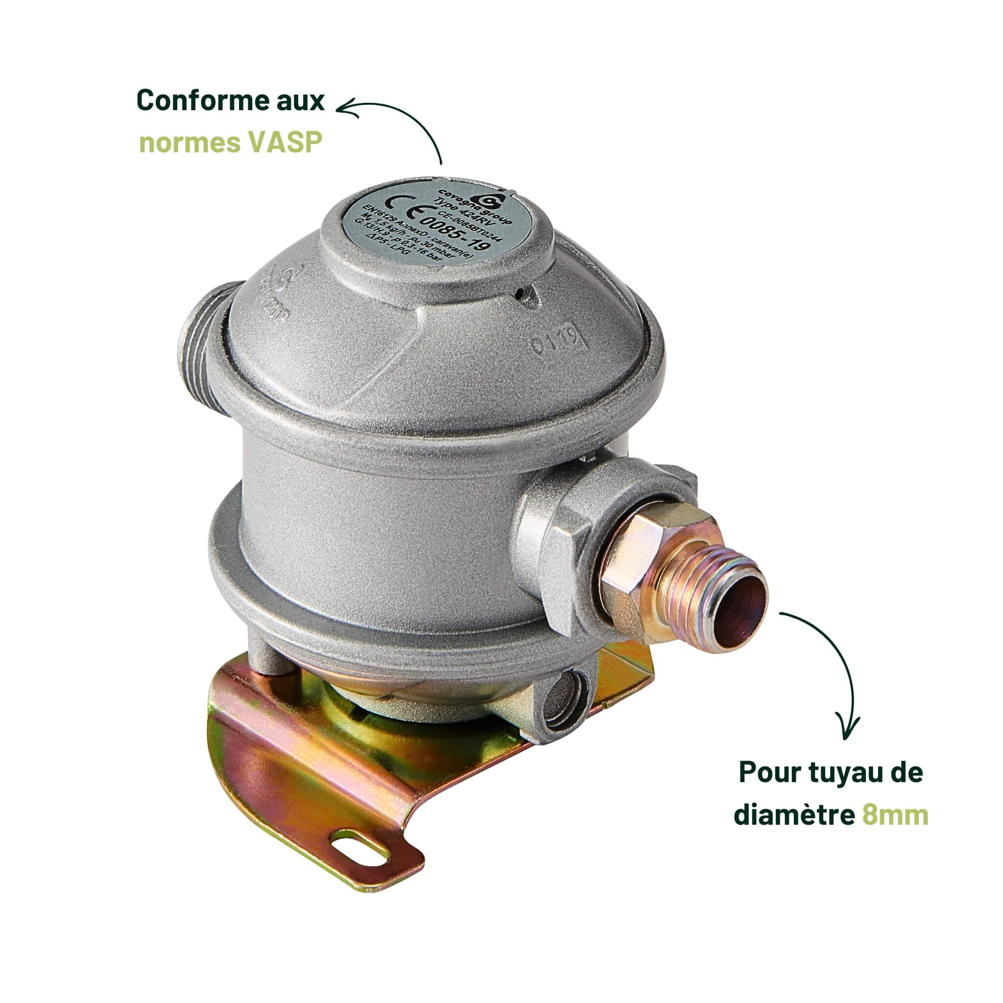 Détendeur gaz 30mbar Favex pour tuyau de diamètre 8 mm 2 Détendeur 30mbar pour tuyau 8 mm
