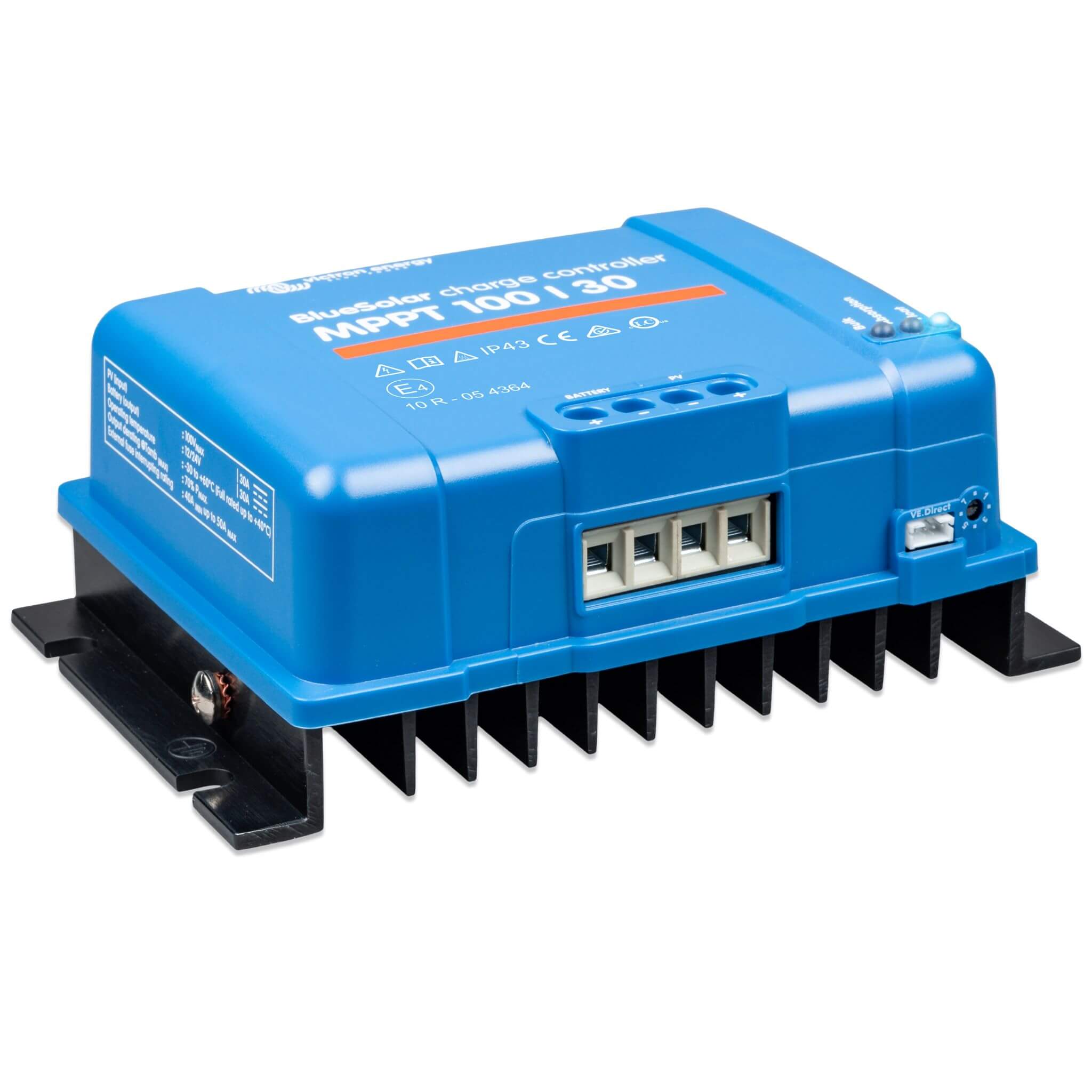 MPPT BlueSolar 100/30 Victron 4 Vue arrière du régulateur BlueSolar MPPT 100/30 Victron avec les spécifications techniques