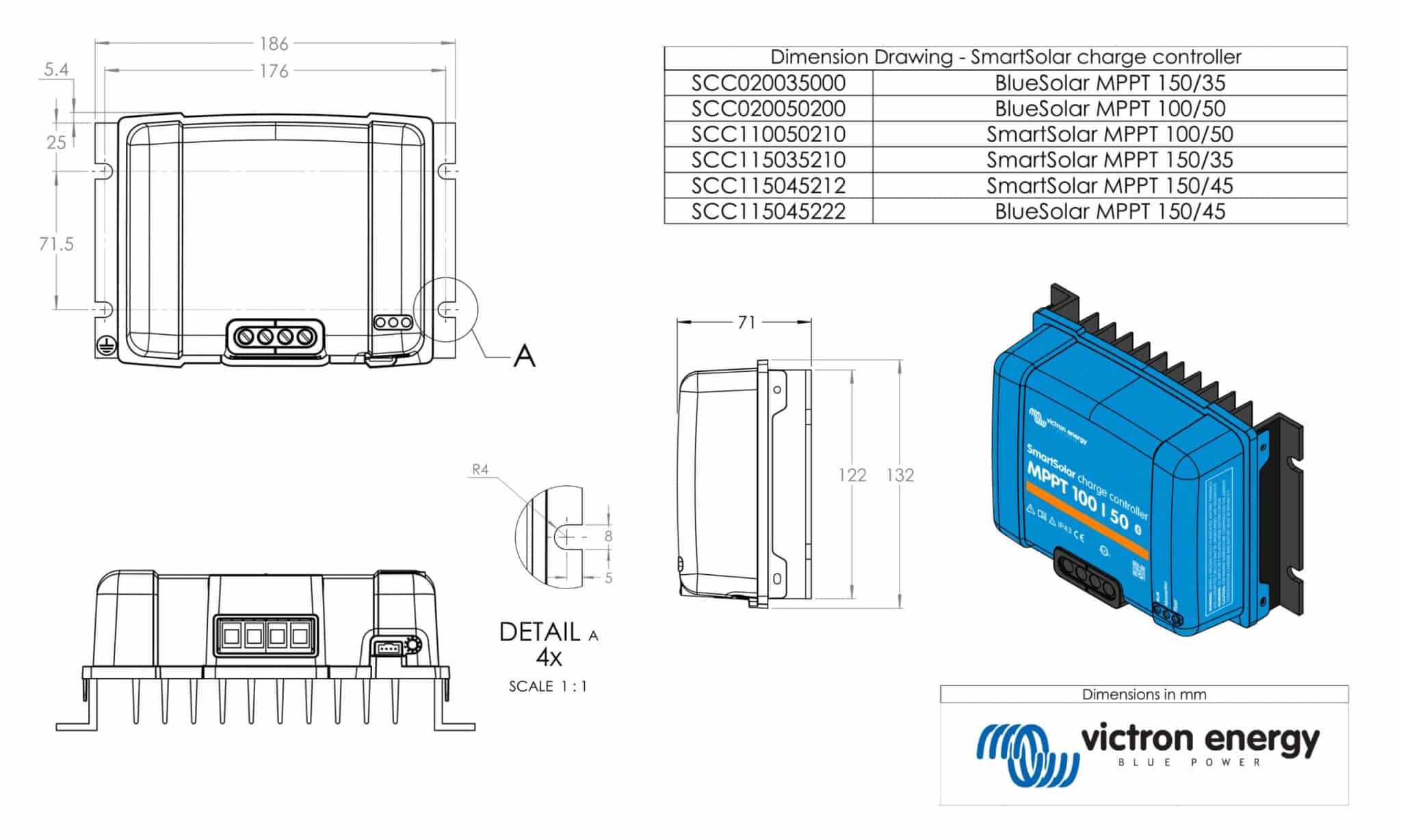 MPPT SmartSolar 150/35 Victron 500W 6 Smartsolar MPPT 150 35 dimensions