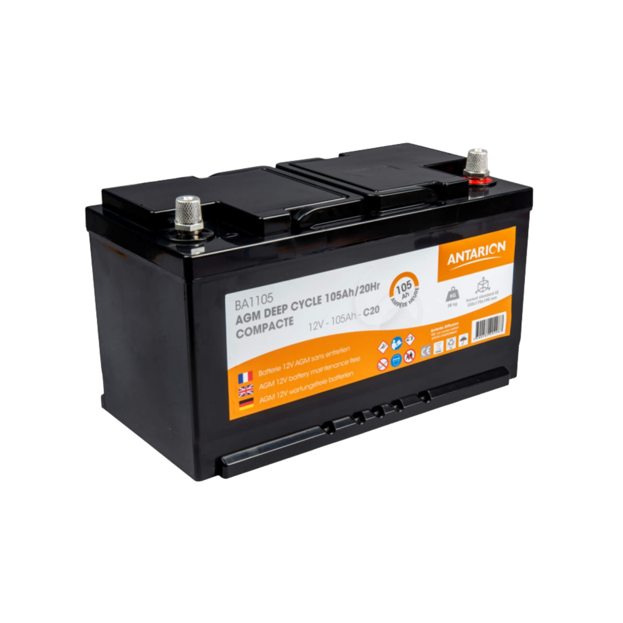 Batterie AGM Compact 105Ah Antarion 2 Batterie AGM Deep Cycle Antarion Compact 105Ah pour van aménagé
