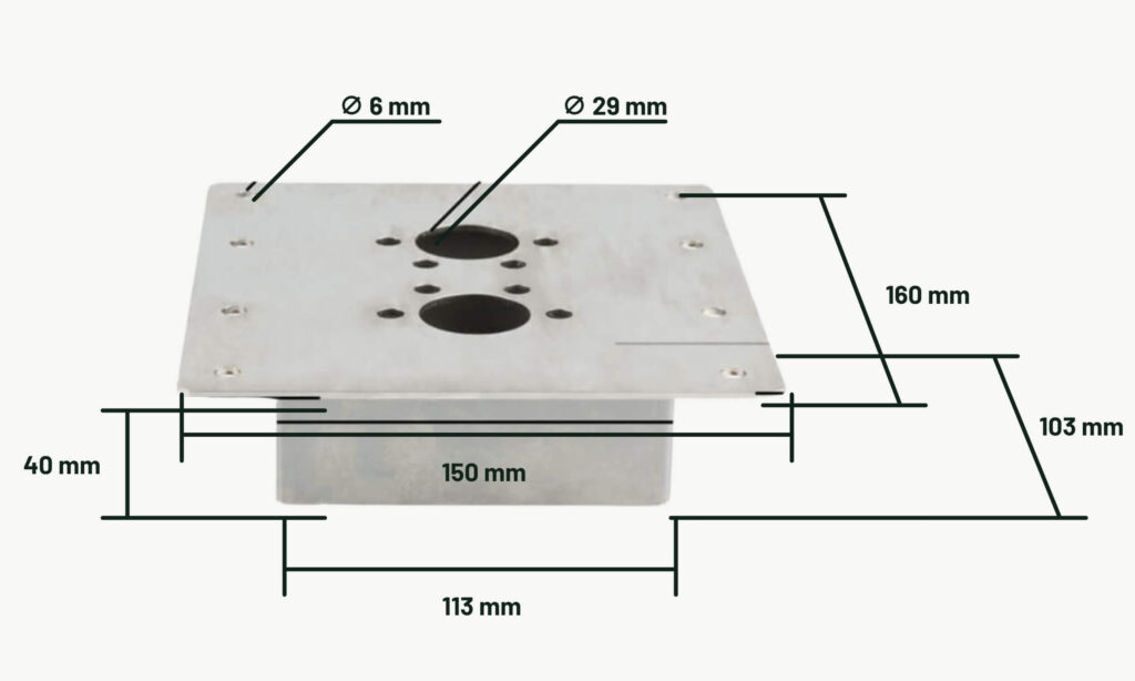 Support de montage Autoterm 40mm 4 Schéma des dimensions du support Antarion pour l’installation d’un équipement solaire