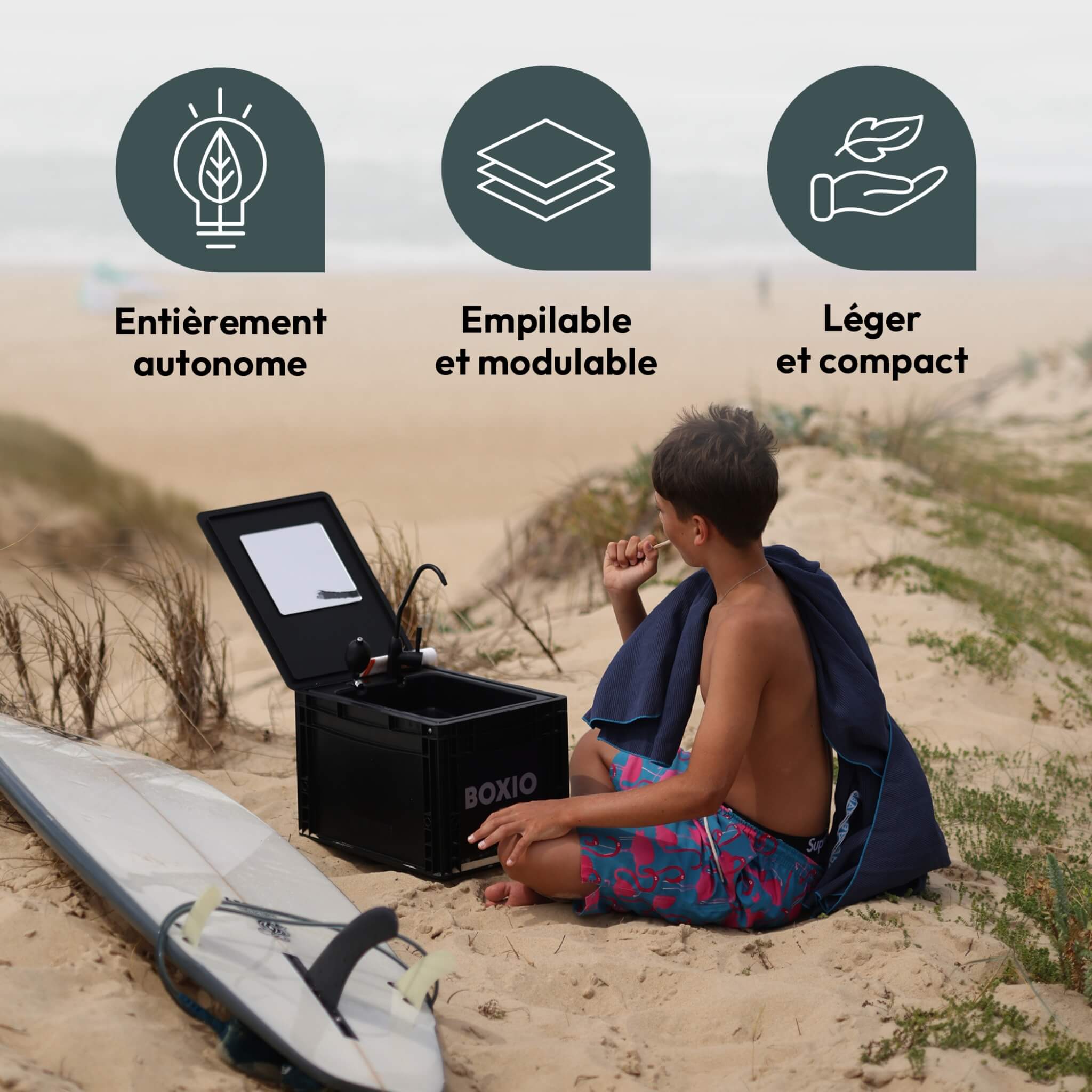 BOXIO Wash - Évier Portable Autonome avec Pompe Manuelle 6 Évier compact autonome BOXIO WASH pour aménager un espace cuisine dans un van ou un camping-car