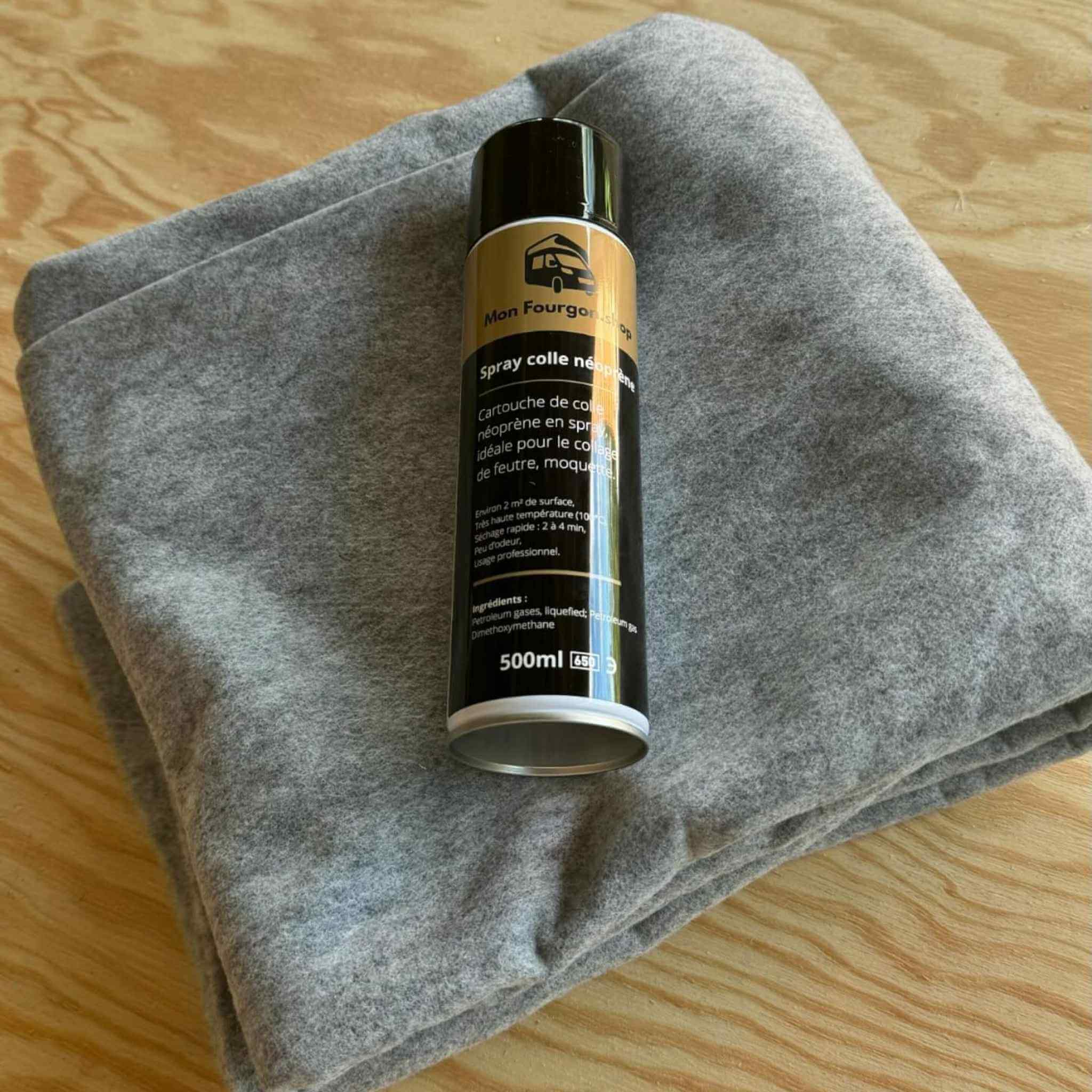 Colle néoprène en bombe 500ml 2 Colle néoprène spéciale feutrine et tissus d'aménagement van