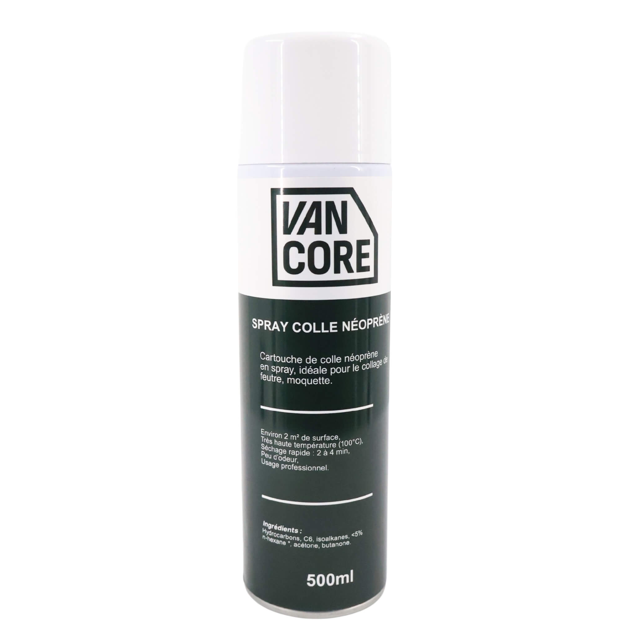 Colle néoprène en bombe 500ml 1 Colle Néoprène Vancore pour feutrine d'habillage noir gris clair gris anthracite beige