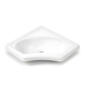 Lavabo d’angle mini Comet encastrable blanc pour installation optimisée en van