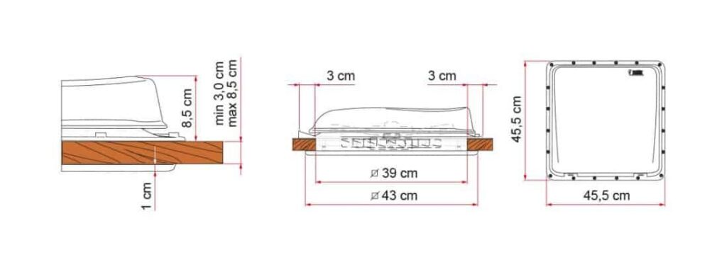 Dimension de découpe du lanterneau FIAMMA VENT 40 Blanc