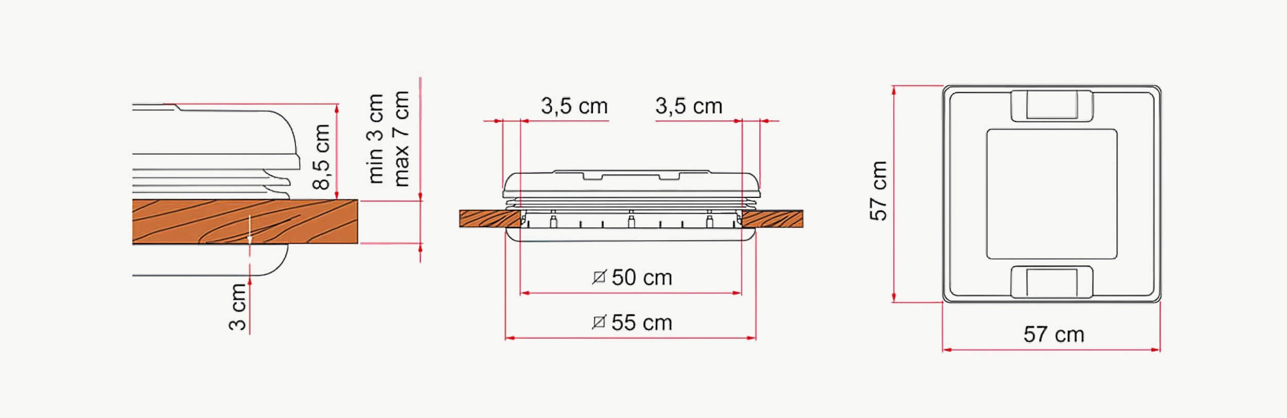 Lanterneau Fiamma Vent 50 blanc 6 Vues, decoupes, lanterneau, vent 50
