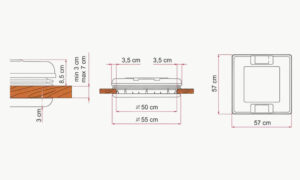 Lanterneau Fiamma Vent 50 Crystal 8 Schéma dimension fiamma vent 50 crystal mesure camping car van aménagé fourgon aménagé lanterneau
