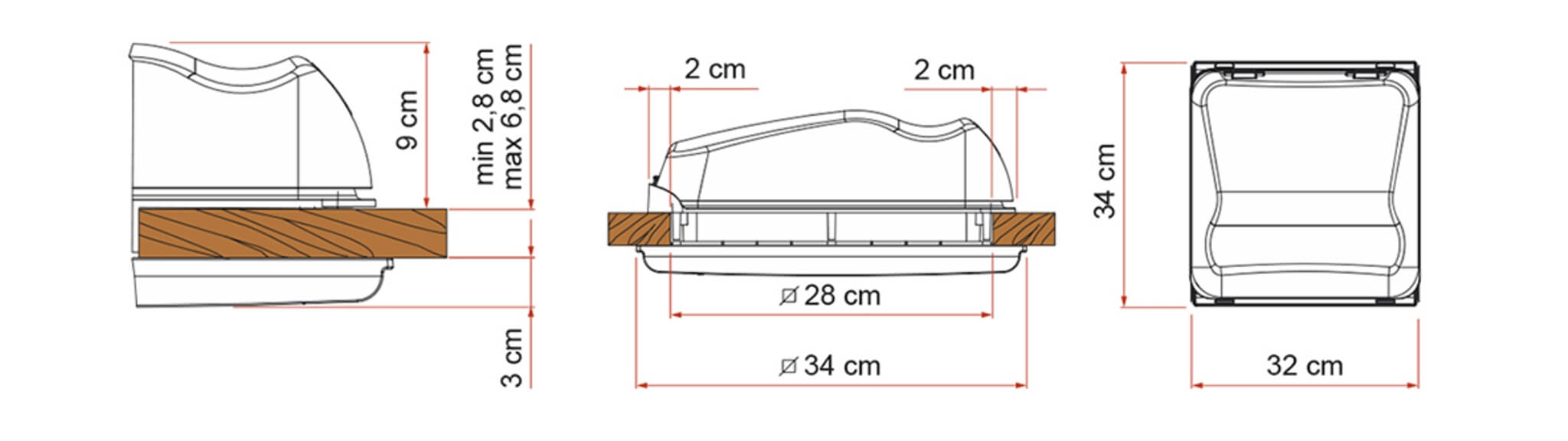 Kit Extension pour Fiamma Vent 28F 3 lanterneau, vent 28f, dimensions