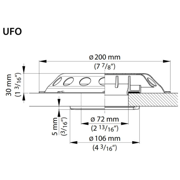 Dimensions de l’aérateur de toit VETUS UFO