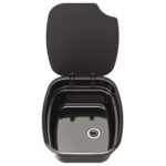 Évier encastrable Argent Bowl Thetford en email noir avec couvercle en verre trempé ouvert