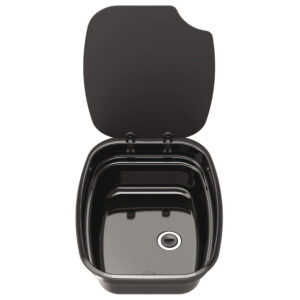 Évier encastrable Argent Bowl Thetford en email noir avec couvercle en verre trempé ouvert