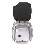 Évier encastrable Argent Bowl Thetford en Inox avec couvercle en verre trempé ouvert