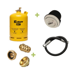 Pack réservoir GPL rechargeable Gaslow 11 kg avec boîtier blanc et adaptateur