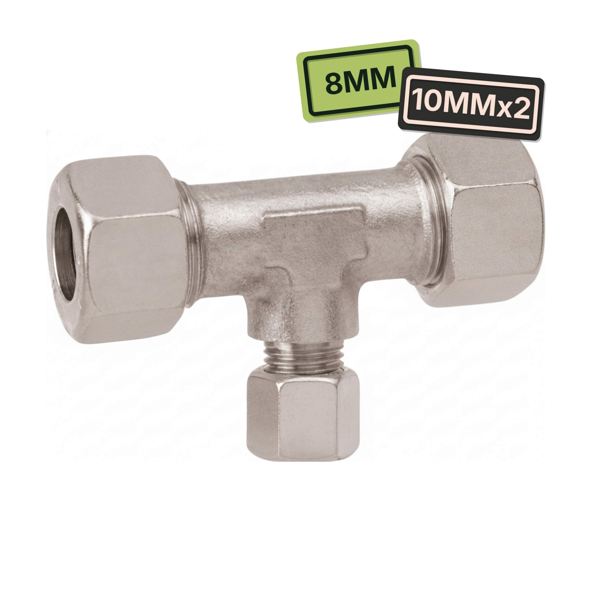 Raccord réducteur T GOK 10 mm x 8 mm x 10 mm 1 Raccord de réduction en T 10 mm x 8 mm x 10 mm GOK