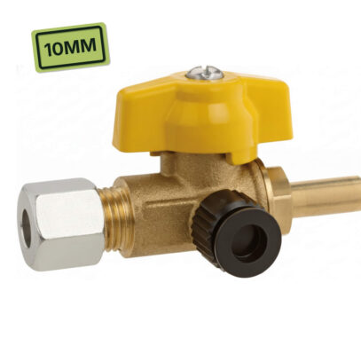 Vanne gaz avec prise test raccord RST 10 mm vers RSV 10 mm GOK