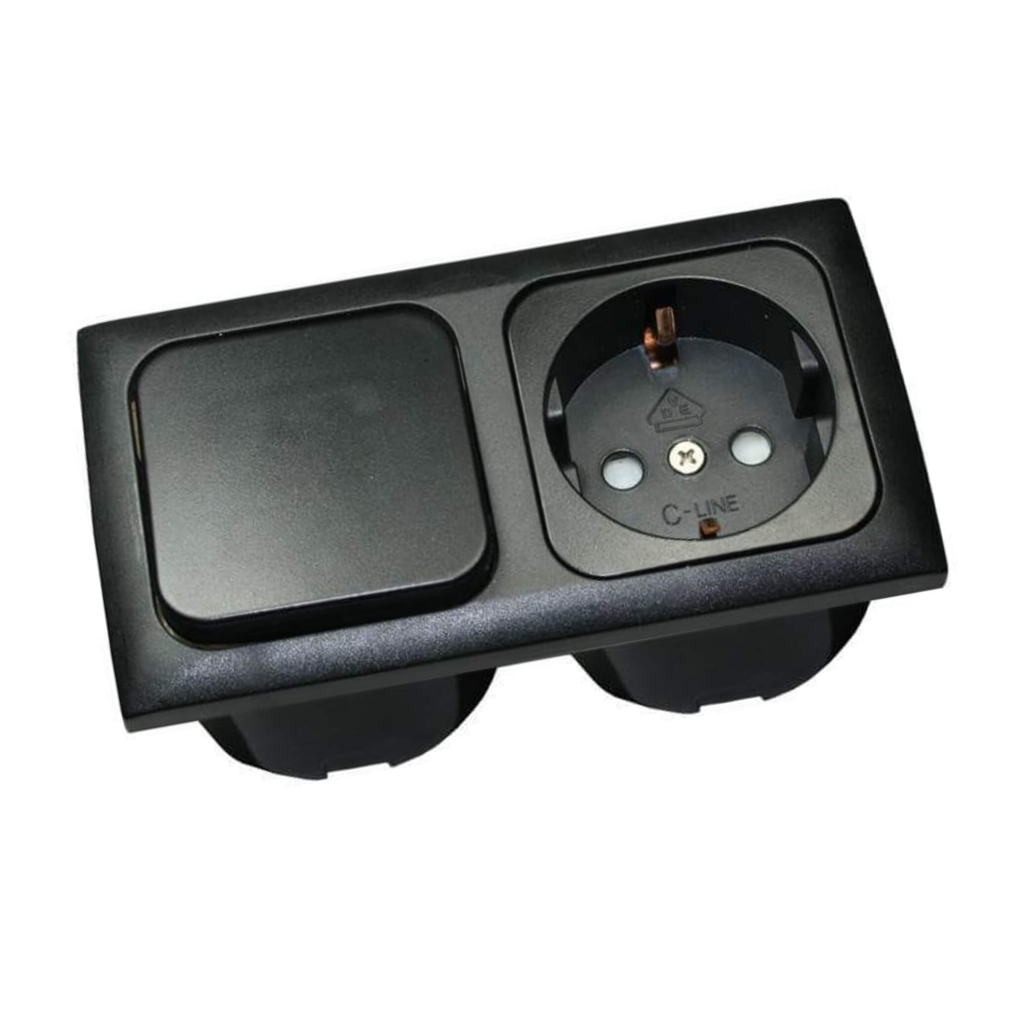 C-Line Prise Schuko 230V + Interrupteur Cadre Double Noir Opal Haba 2 Module électrique HABA C-Line Opal noir pour installation 230 V