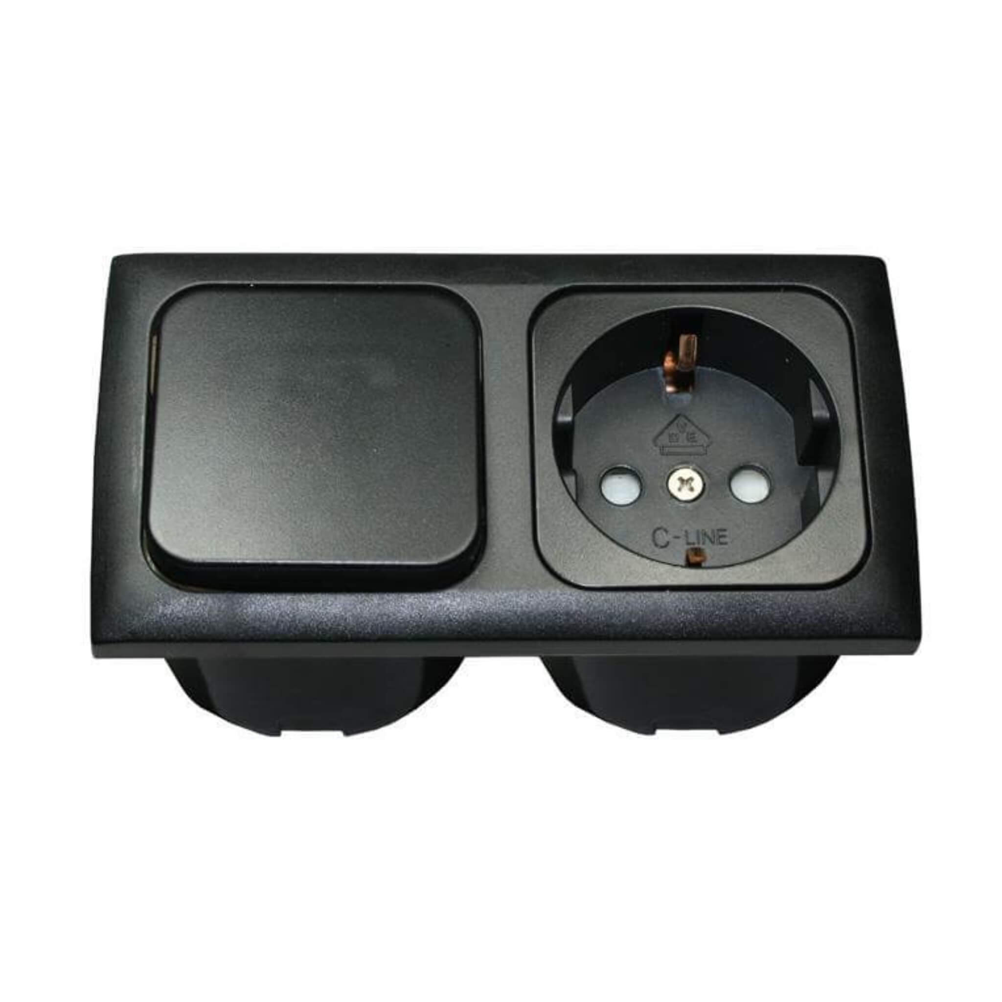 C-Line Prise Schuko 230V + Interrupteur Cadre Double Noir Opal Haba 1 Bloc interrupteur prise électrique HABA C-Line Opal 230 V finition noire