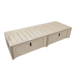 Lit peigne en bois 120 x 180 avec tablette coulissante et rangements intégrés
