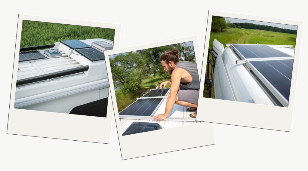 Comment recharger sa batterie auxiliaire avec un panneau solaire en van ? 4 installation 3 panneaux solaires vue aerienne