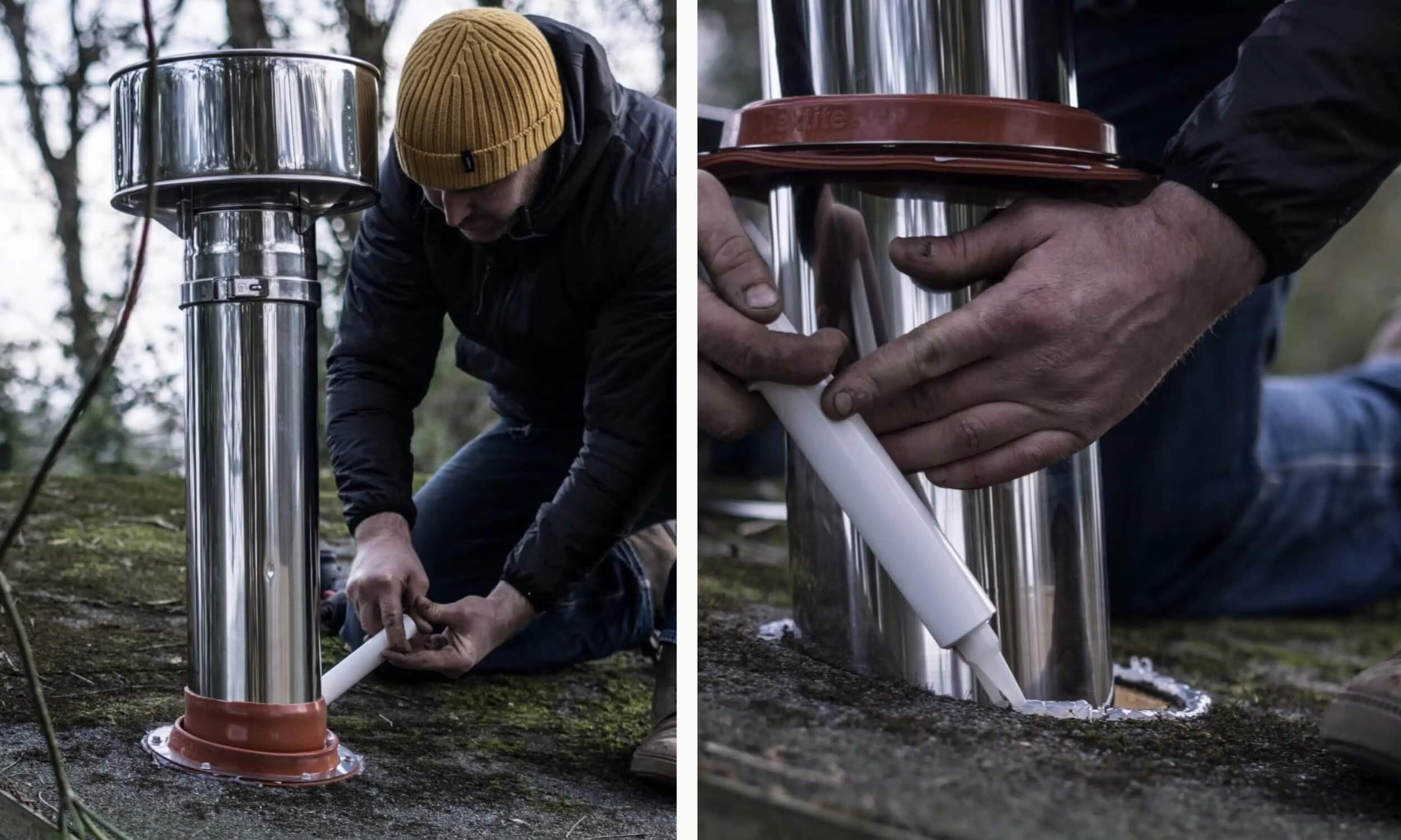 Conduit isolé pour mini poêle The Shepherd 9 jointer solin colle silicone anevay stove