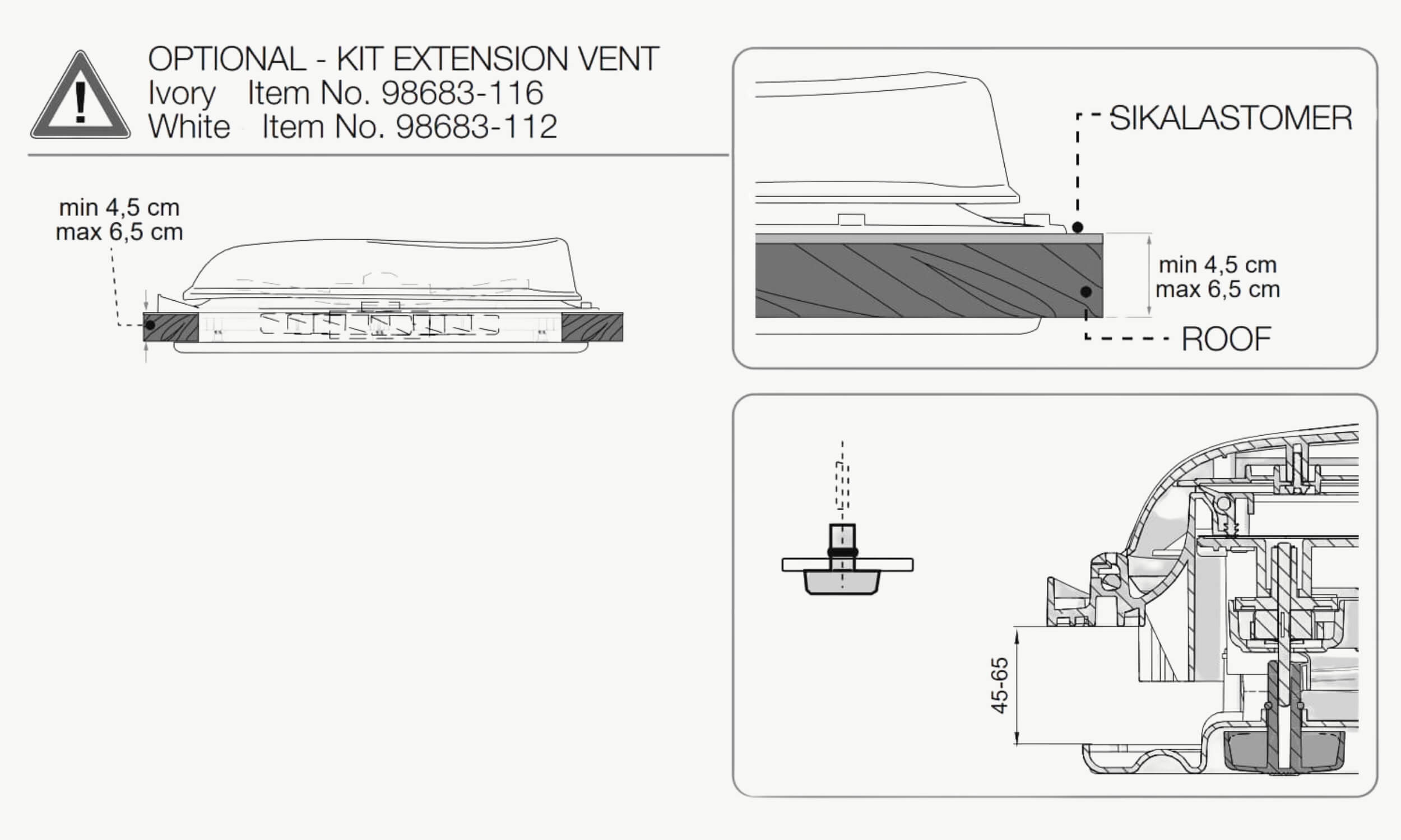 Kit d'extension Fiamma 98683-116 Ivoire 3 kit extension fiamma, fiamma, lanterneau, fiamma vent, fiamma vent premium, fiamma turbo, rallonge manivelle