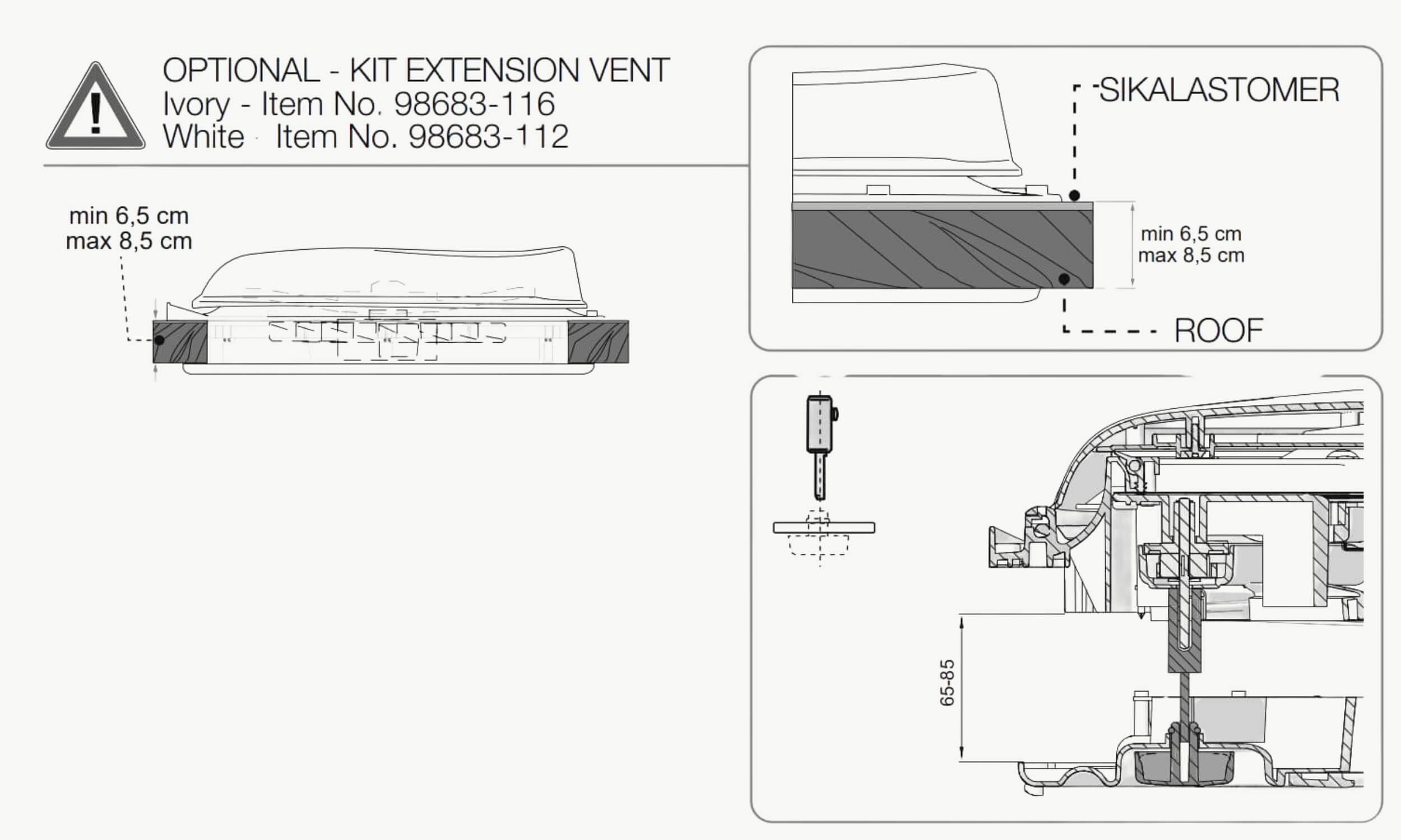 Kit d'extension Fiamma 98683-116 Ivoire 4 kit extension fiamma, fiamma, lanterneau, fiamma vent, fiamma turbo, fiamma vent premium, rallonge manivelle