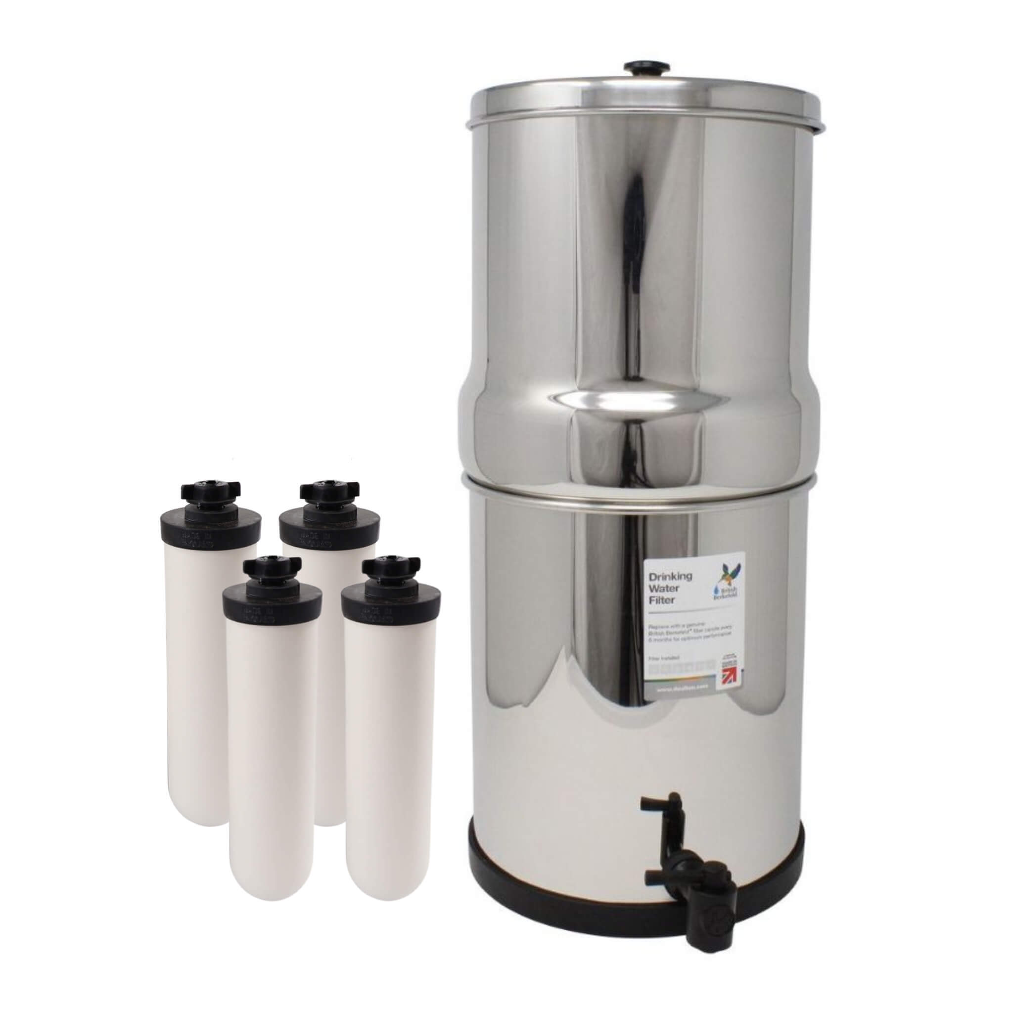 Filtre à gravité British Berkefeld 12L + 4 cartouches 1 Filtrer et purifiez votre eau en van ou fourgon aménagé avec le filtre à gravité 12L et ses 4 cartouches