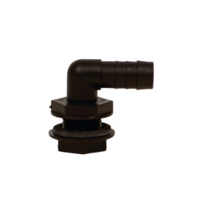 Raccord grand épaulement coudé cannelé en polypropylène avec filetage 20x27mm et partie cannelée pour tuyau 18/19mm