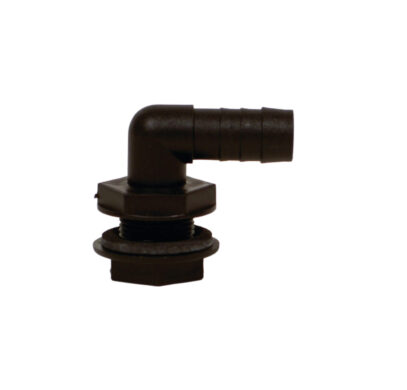 Raccord grand épaulement coudé cannelé en polypropylène avec filetage 33x42mm et partie cannelée pour tuyau 40mm