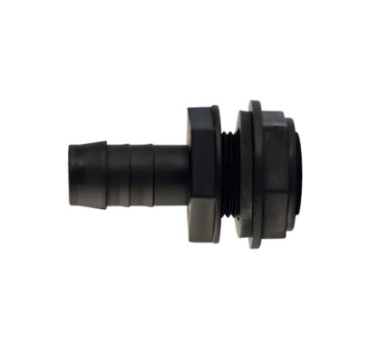 Raccord grand épaulement droit cannelé en polypropylène avec filetage 20x27mm et partie cannelée pour tuyau 18/19mm