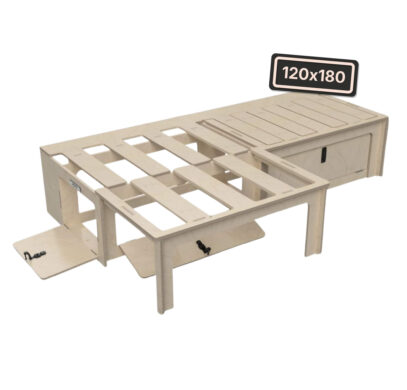 Lit peigne convertible 120x180 équipé de tiroirs pour van et fourgon aménagé
