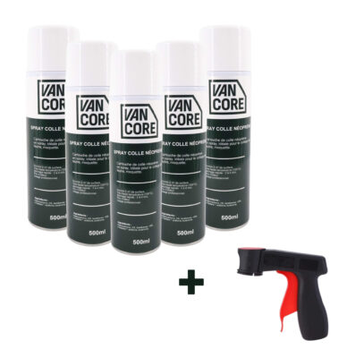 Lot Colle Néoprène Vancore pour feutrine d'habillage noir gris clair gris anthracite beige avec pistolet spray