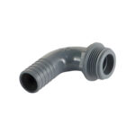 Embout coudé 90° polypropylène 3/4" raccordé à un tuyau souple 20mm