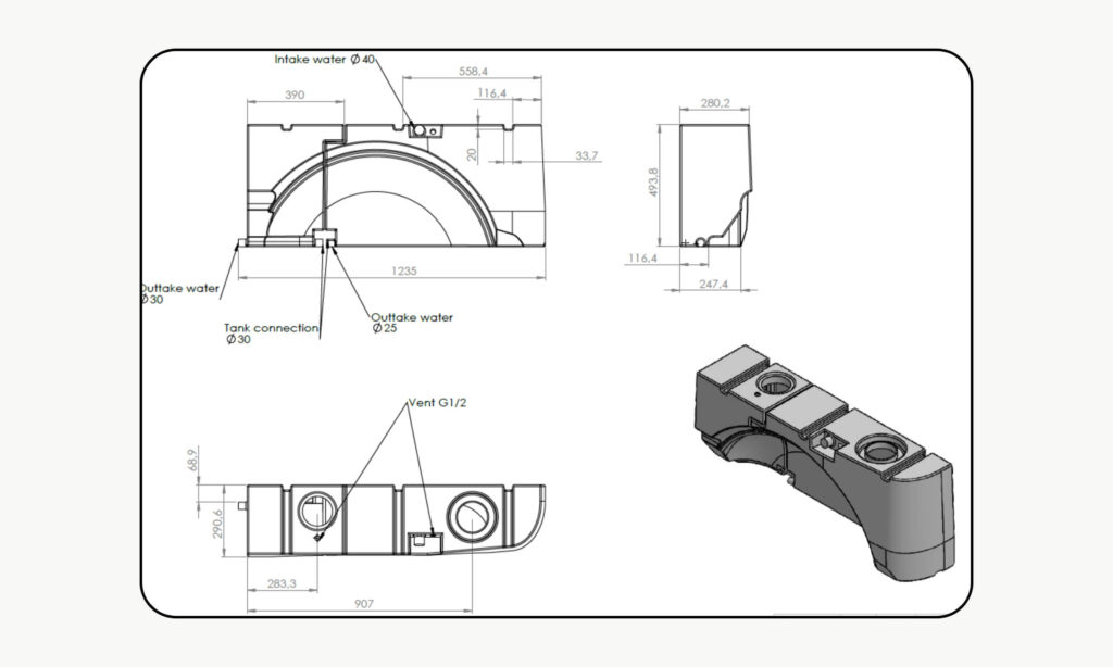 Réservoir eau propre Volkswagen T5 et T6 28 L Aplast 4 Plan technique réservoir eau 28L VW T5 T6