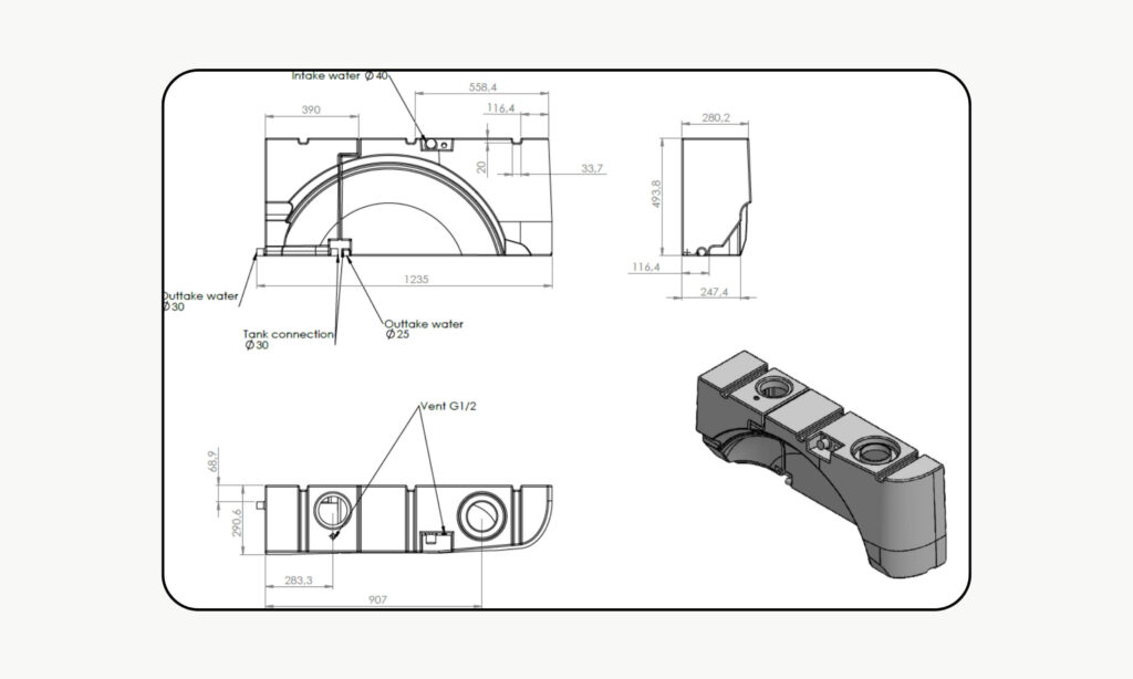 Réservoir eau propre Volkswagen T5 et T6 65 L Aplast 4 Plan technique réservoir eau 65L VW T5 T6