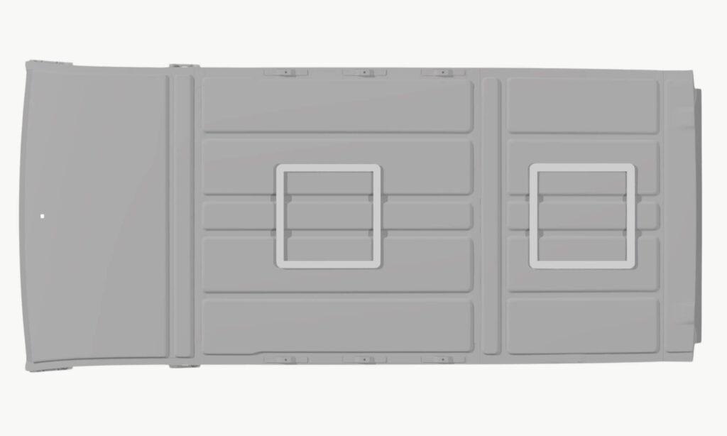 Cadre pour lanterneaux 40×40 Expert, Spacetourer, ProAce, Jumpy, Zafira Life, Vivaro C Position 1 3 Schéma de positionnement et de découpe du cadre pour lanterneau 40×40 sur Expert, Spacetourer, ProAce, Jumpy, Zafira Life, Vivaro C Position 1