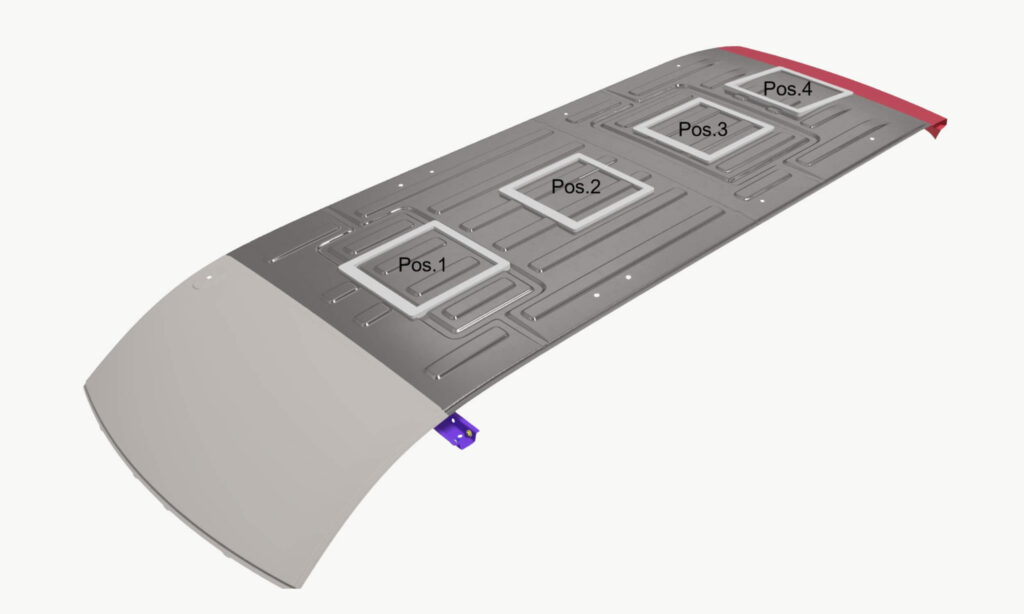 Cadre pour lanterneaux 40×40 Renault Master 4 Position 3 3 Schéma de positionnement et de découpe du cadre pour lanterneau 40×40 sur Renault Master 4 Pos 3