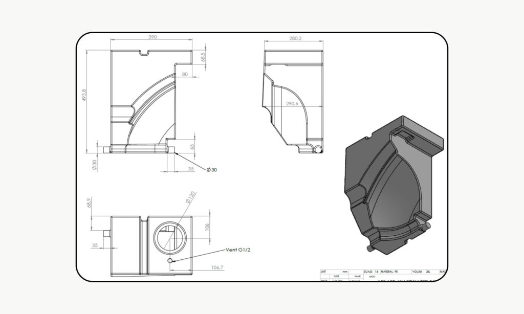 Réservoir eau propre Volkswagen T5 et T6 28 L Aplast 3 Schéma technique réservoir 28L et 65L VW T5 T6