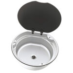 Évier rond Basic Line 30 Thetford avec couvercle en verre trempé noir