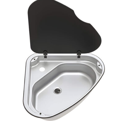 Thetford Basic Line 33 Évier triangulaire avec couvercle en verre à gauche