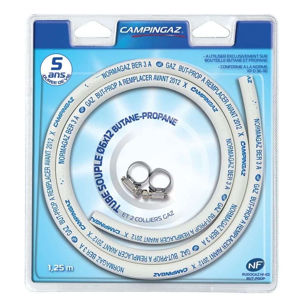 Tuyau souple Campingaz 1,25m + colliers 1 tuyau souple, gaz, a collier, souple