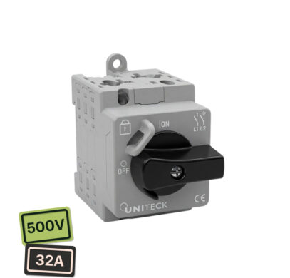 Interrupteur-sectionneur bipolaire Uniteck UniPVSwitch 500V 32A pour installation solaire