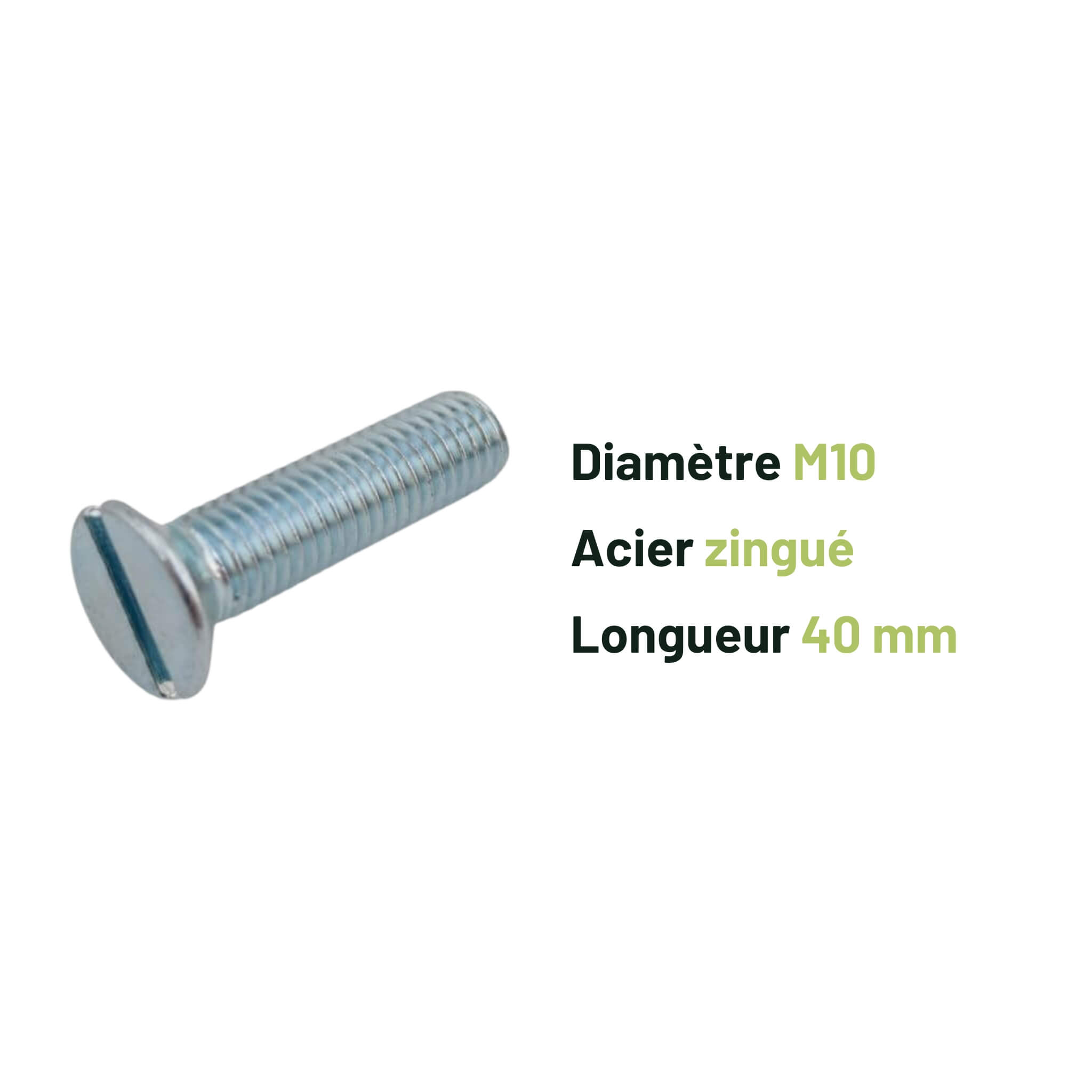 Vis M10 x 40mm Acier (x10) 2 Vis acier M10